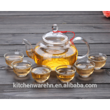HOT SALES hand made heat resistant/borosilicate teapot glass tea set with 6pcs glass cup.